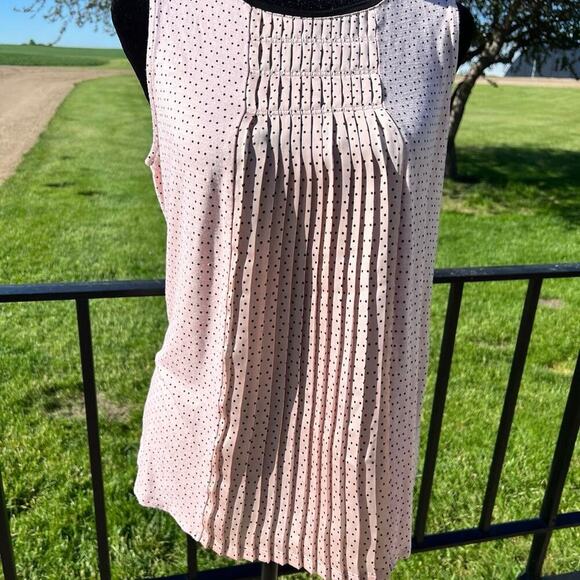 LOFT tank top, pleated front, rounded neckline, pink, women’s PETITE M - Picture 2 of 9